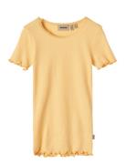 Rib T-Shirt S/S Katie Tops T-shirts Short-sleeved Yellow Wheat