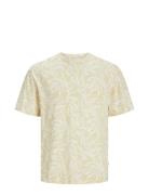 Jorlafayette Aop Tee Ss Crew Neck Ln Tops T-shirts Short-sleeved Yello...