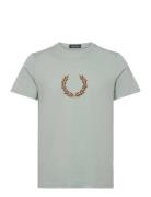 Flocked Laurel Wreath Gra Tee Tops T-shirts Short-sleeved Blue Fred Pe...