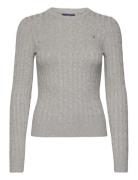 Stretch Cotton Cable V-Neck Tops Knitwear Jumpers Grey GANT