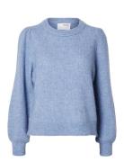 Slflulu Ls Knit Rib O-Neck Noos Tops Knitwear Jumpers Blue Selected Fe...