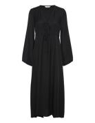 Norah V-Neck Strap L/S Dress Maksimekko Juhlamekko Black Bubbleroom