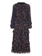 Floral Ruffle-Trim Georgette Dress Polvipituinen Mekko Multi/patterned...