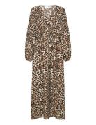 Slfsalli-Damina Ls Aop Ankle Dress B Maksimekko Juhlamekko Brown Selec...