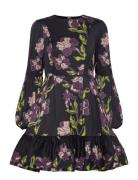 Jasmine Printed Ruffled Mini Dress Lyhyt Mekko Black Malina