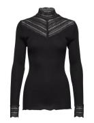 Silk T-Shirt W/ Lace Tops T-shirts & Tops Long-sleeved Black Rosemunde