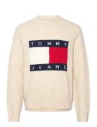 Tjm Reg Melange Flag Sweater Tops Knitwear Round Necks Cream Tommy Jea...