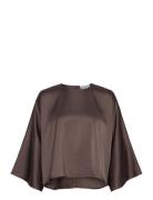 Naemi Cape Look Satin Blouse Tops Blouses Short-sleeved Brown Malina