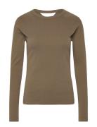 Slim Rib Keyhole R T L\S Wmn Tops T-shirts & Tops Long-sleeved Khaki G...