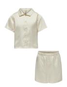 Kogsarah Short Satin Nightwear Set Wvn Pyjamasetti Pyjama Cream Kids O...