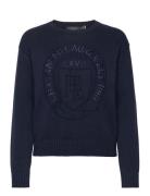 Logo-Crest Cotton Crewneck Sweater Tops Sweat-shirts & Hoodies Sweat-s...