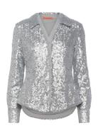 Double Collar Shirt, 2260 Sequins Tops Blouses Long-sleeved Silver STI...