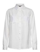 Candice Embroidered Satin Blouse Tops Shirts Long-sleeved White Lexing...