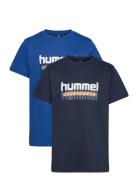 Hmltukas T-Shirt S/S 2-Pack Tops T-shirts Short-sleeved Blue Hummel