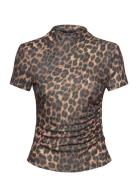 Leopard-Print T-Shirt With Ruffled Detail Tops T-shirts & Tops Short-s...