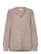 Cable Knit V-Neck Tops Knitwear Jumpers Beige Rosemunde