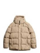 Hooded 5 Baffle Sports Puffer Villakangastakki Pitkä Takki Beige Super...