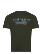 Photo Print T-Shirt Tops T-shirts Short-sleeved Khaki Green Tom Tailor