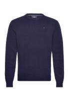 Lambswool Crew Tops Knitwear Round Necks Navy Hackett London