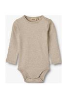 Rib Body L/S Spencer Bodies Long-sleeved Beige Wheat