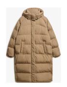 Longline Hooded Puffer Jacket Topattu Pitkä Takki Beige Superdry