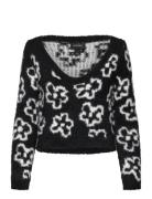 Fluffy Knitted Boat Neck Sweater Tops Knitwear Jumpers Black Monki