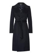 Belted Wool-Blend Wrap Coat Villakangastakki Pitkä Takki Black Lauren ...