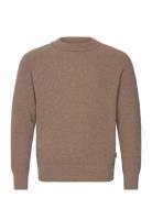 Ribbed Beige Wool Knit Sweater Tops Knitwear Round Necks Beige Pompeii