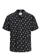 Jjxmas Aop Shirt Ss Tops Shirts Short-sleeved Black Jack & J S