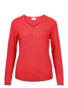 Viril V-Neck L/S Knit Top - Noos Tops Knitwear Jumpers Red Vila