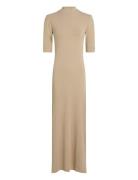 Slim 5X2 Rib Midi Dress 1/2 Maksimekko Juhlamekko Beige Tommy Hilfiger