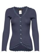 Silk Cardigan W/ Lace Tops Knitwear Cardigans Blue Rosemunde