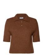 Knitted Polo Shirt With Ribbed Details Tops Knitwear Jumpers Brown Man...