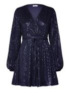 Nera Sparkling Balloon Sleeve Dress Polvipituinen Mekko Navy Bubbleroo...