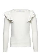 Top L S Frill Detail Pointelle Tops T-shirts Long-sleeved T-shirts Whi...