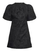 Brocade Puff Sleeve Dress Lyhyt Mekko Black Gina Tricot