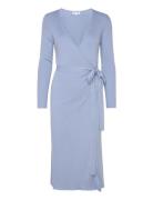 Fine Knit Rib Wrap Midi Dress Polvipituinen Mekko Blue Davida Cashmere