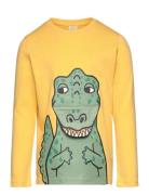 Top Ls Dino 3D Front Tops T-shirts Long-sleeved T-shirts Yellow Lindex