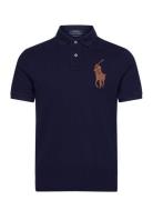 Classic Fit Leather-Pony Mesh Polo Shirt Tops Polos Short-sleeved Navy...