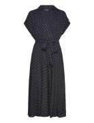 Polka-Dot Belted Crepe Dress Polvipituinen Mekko Navy Lauren Ralph Lau...