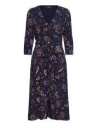 Floral Surplice Stretch Jersey Dress Polvipituinen Mekko Navy Lauren R...