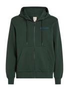 Embroidered Logo Zip Through Tops Sweat-shirts & Hoodies Hoodies Green...