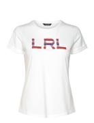 Beaded-Logo Cotton Jersey Tee Tops T-shirts & Tops Short-sleeved White...