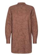 Rohkea Piirto Unikko Tops Shirts Long-sleeved Brown Marimekko