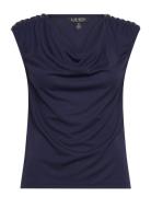 Jersey Sleeveless Cowlneck Top Tops T-shirts & Tops Sleeveless Navy La...