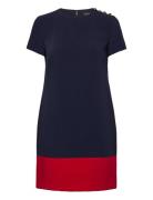 Two-T Button-Trim Crepe Shift Dress Lyhyt Mekko Navy Lauren Ralph Laur...