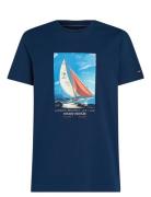 Hilfiger Color Photo Print Tee Tops T-shirts Short-sleeved Navy Tommy ...