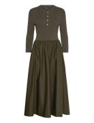 Henley-Bodice Dress Maksimekko Juhlamekko Khaki Green Polo Ralph Laure...