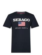 Sam Printed Tee Tops T-shirts Short-sleeved Navy Sebago