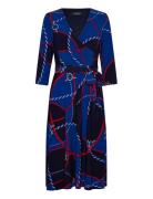 Rope-Print Surplice Stretch Jersey Dress Polvipituinen Mekko Blue Laur...